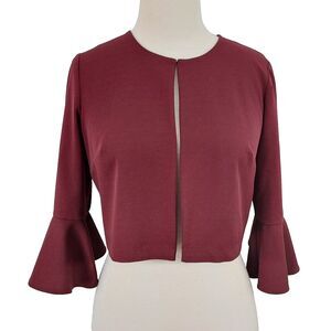 Perceptions New York Shrug Womens Size Small Stretch 3/4 Bell Sleeves Burgundy